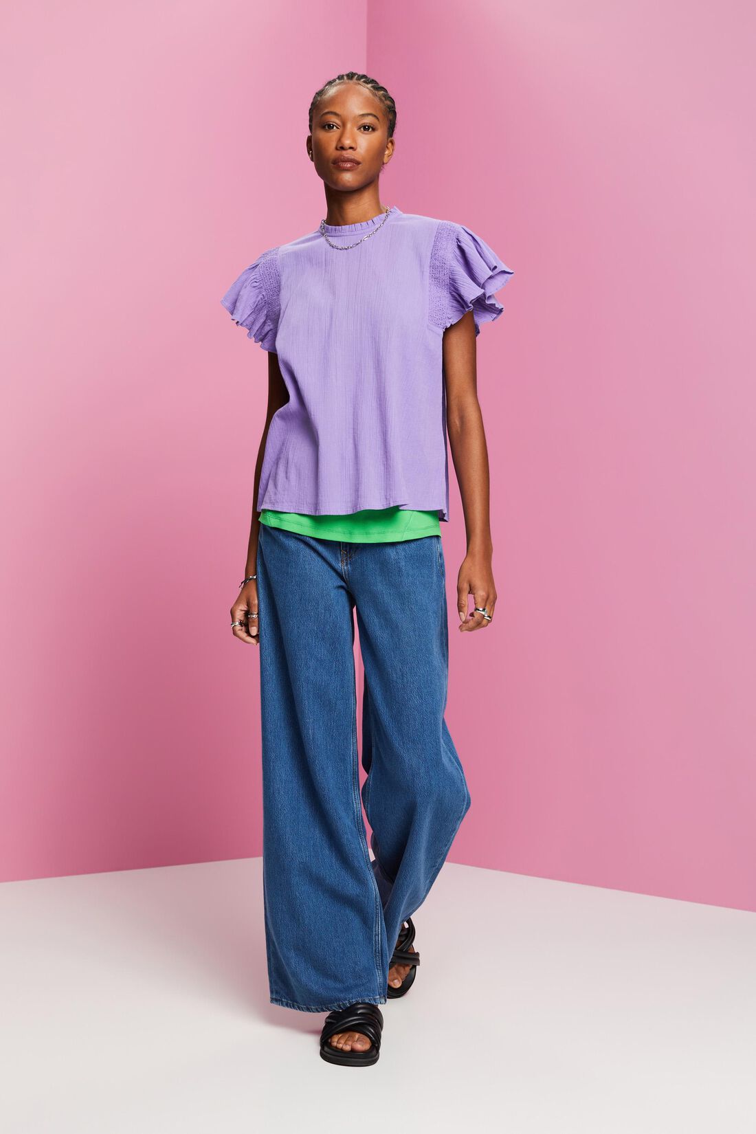 Baumwollbluse mit Volant&auml;rmeln