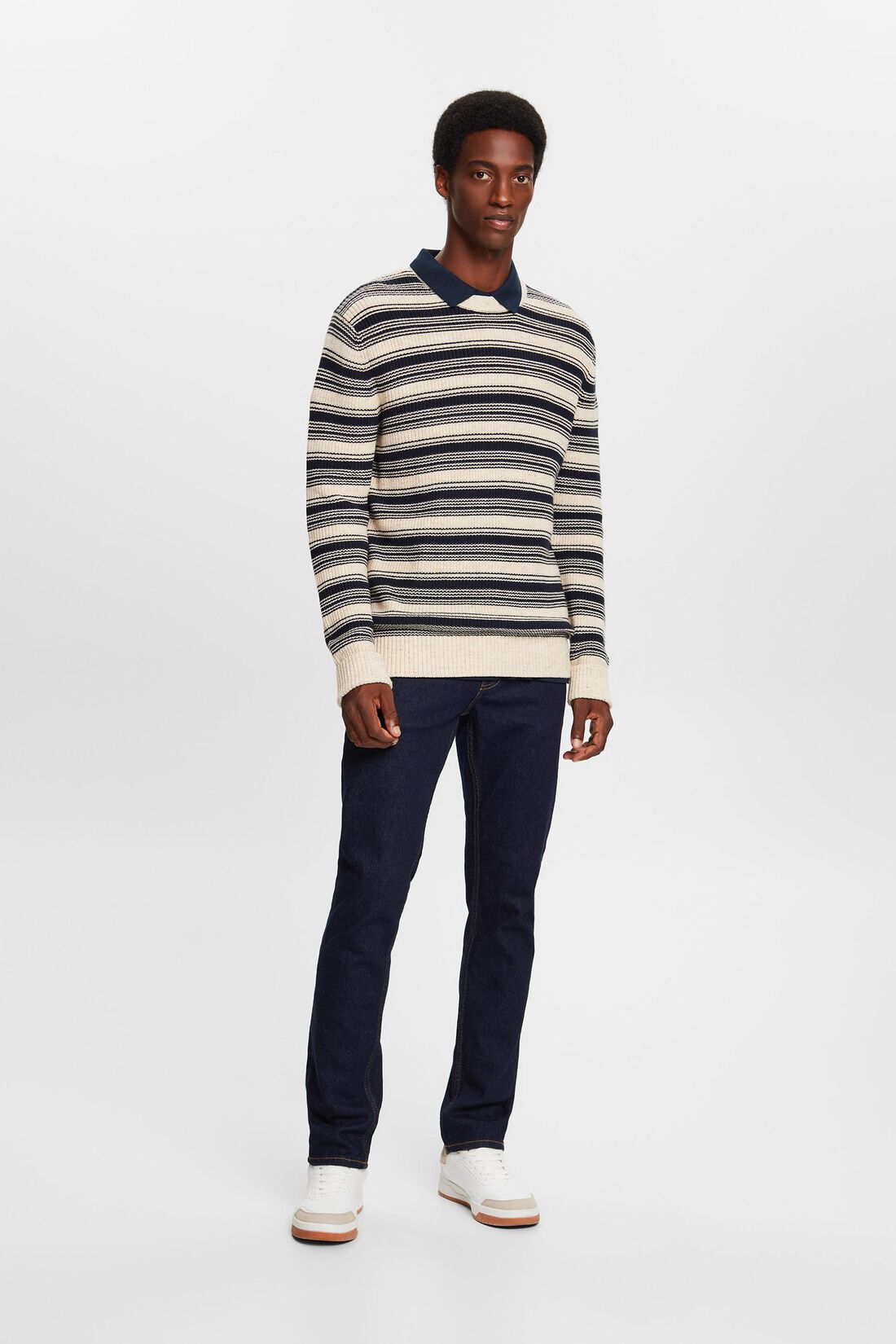 Gestreifter Rundhals-Pullover, 100 % Baumwolle