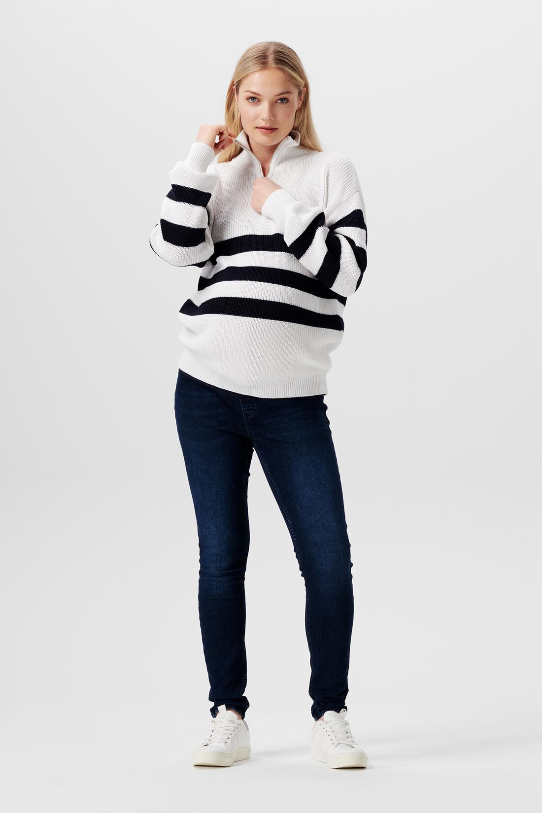 Streifenpullover mit halbem Zipper, Bio-Baumwolle