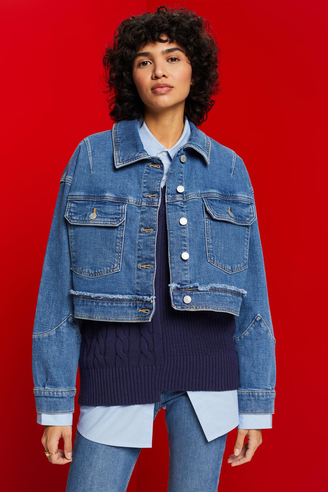 Oversize Jeansjacke in Cropped-L&auml;nge
