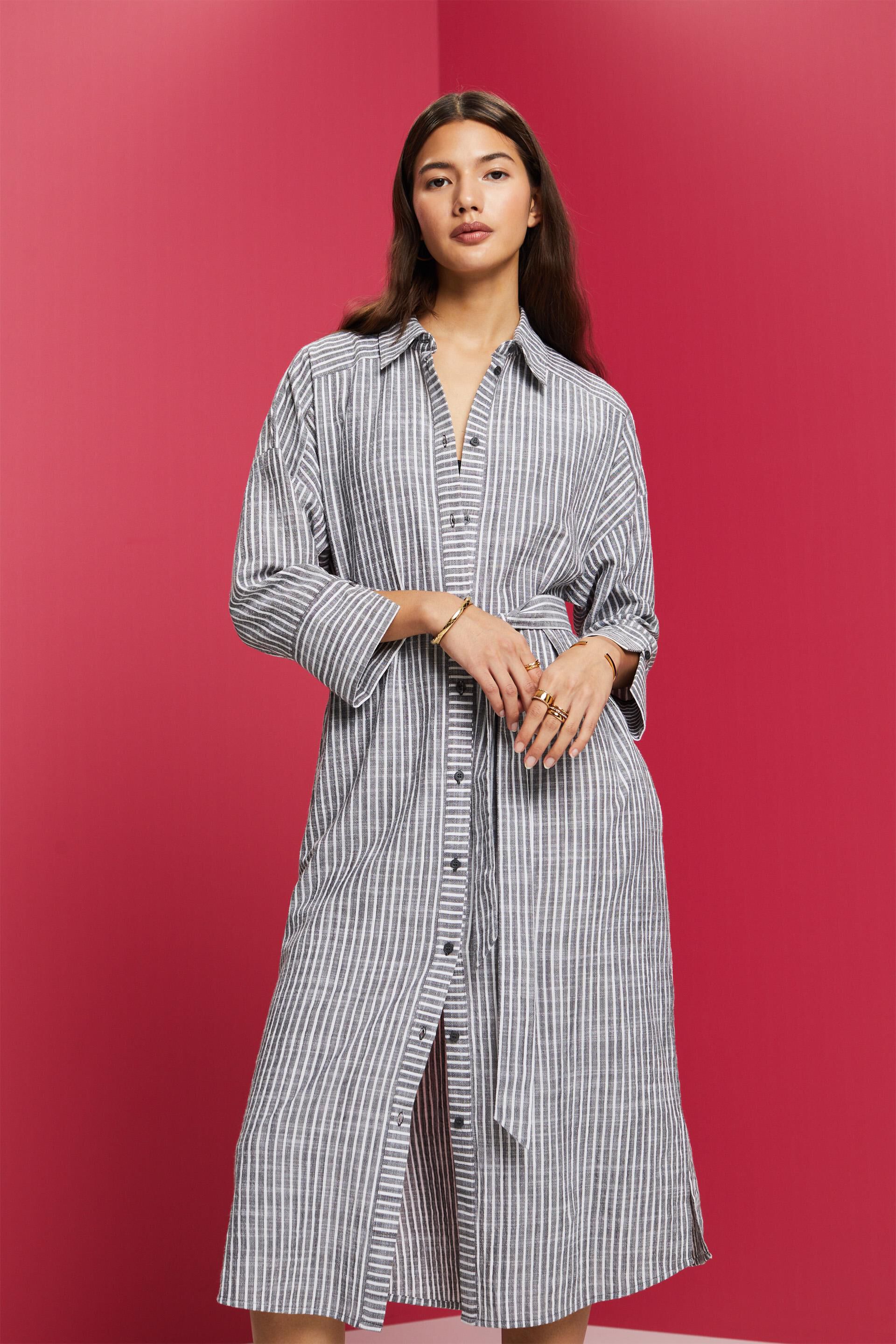 Hemdblusenkleid mit G&uuml;rtel, 100% Baumwolle