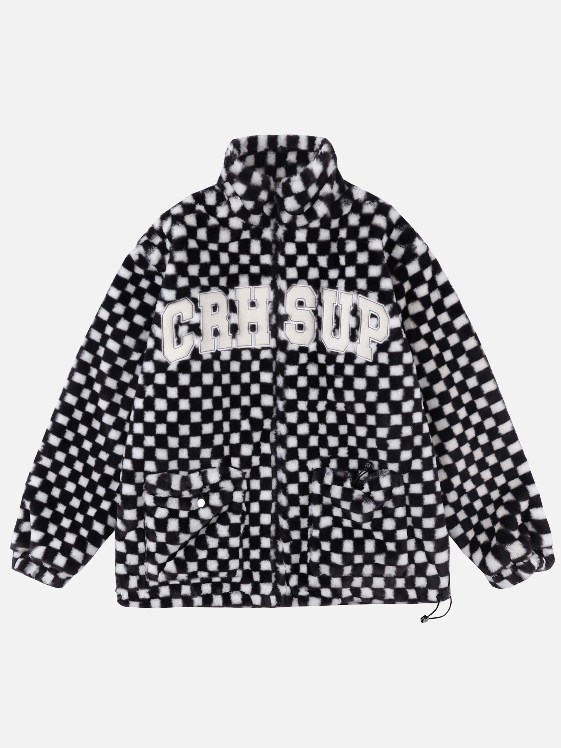 Letter Plaid Print Coat