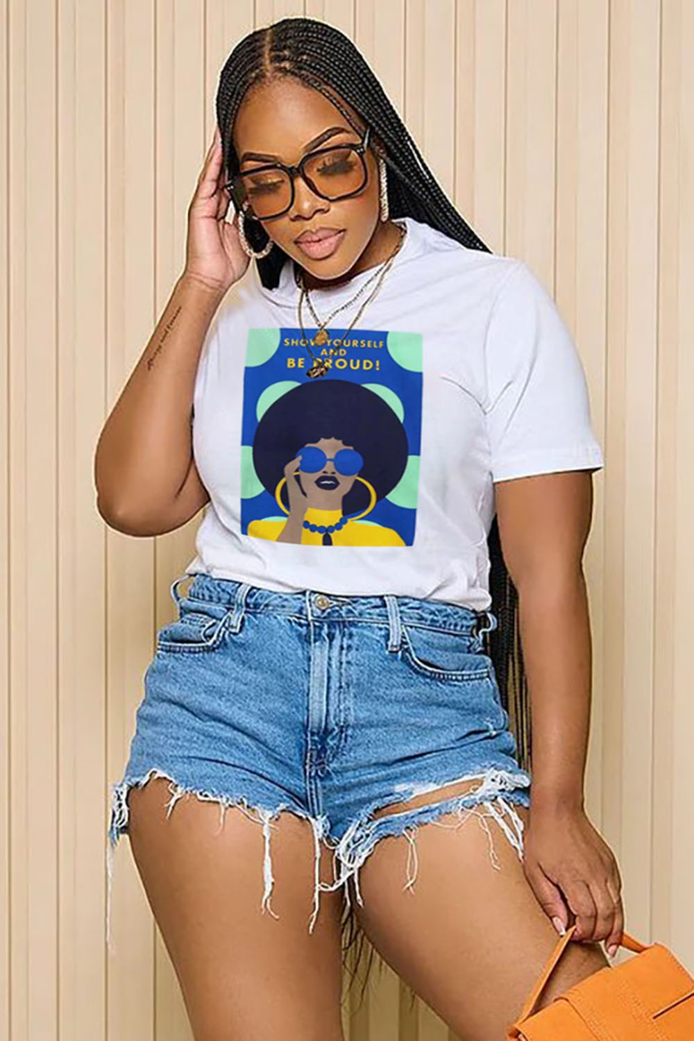 LORAGAL Show Yourself Girl Print Crew Neck Short Sleeve Casual T-Shirt-White