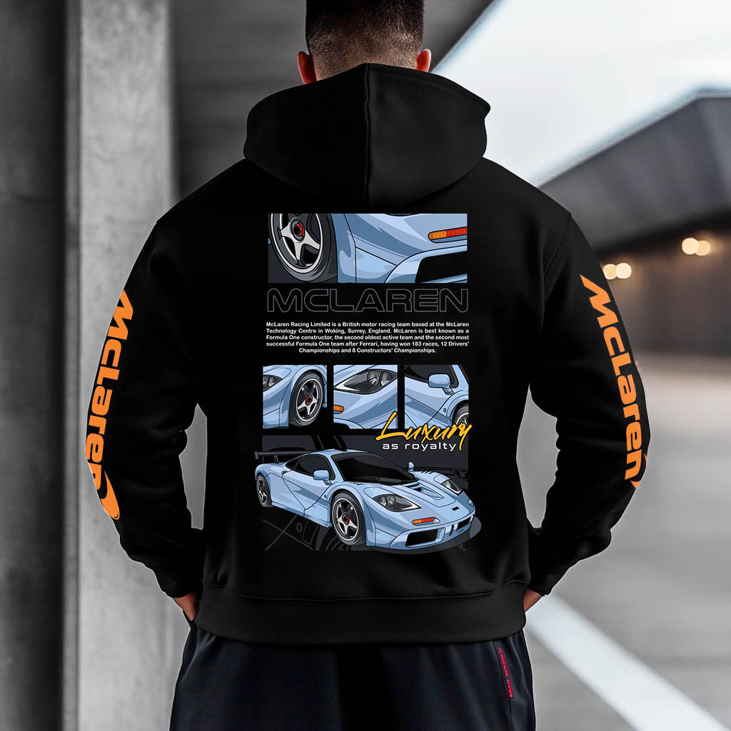 Men's Vintage Racing Car Luxury As Royalty Pocket Long Sleeve Black Hoodie