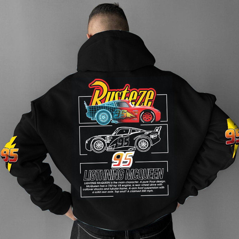 Men's Vintage Racing Car 95 Lightning Rusteze Pocket Long Sleeve Black Hoodie