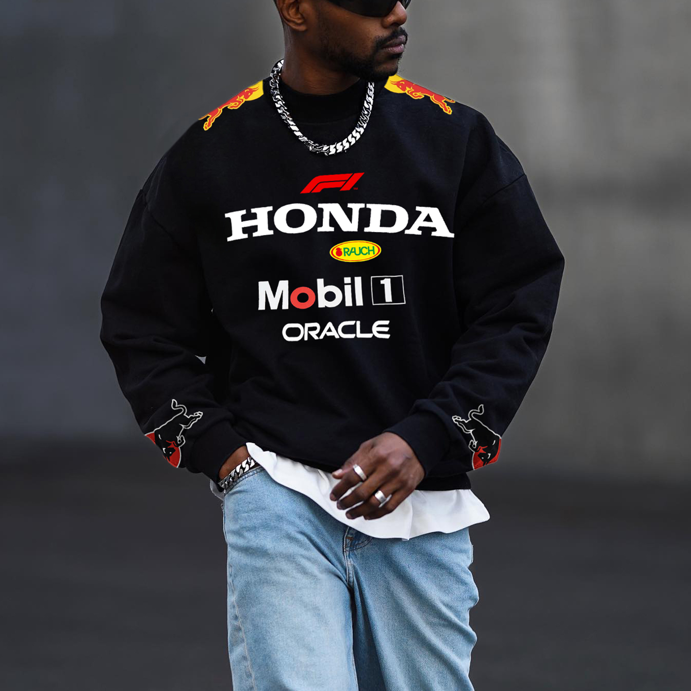 Men's Street Casual Formula 1 Racing Graphic Print Crew Neck Pullover Sweatshirt