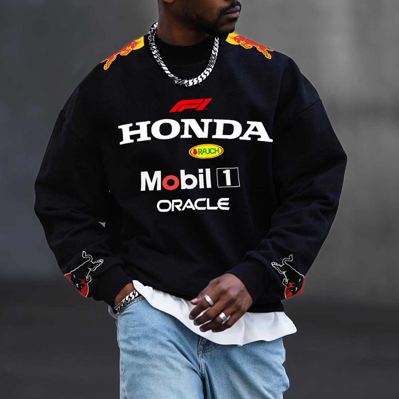 Men's Street Casual Formula 1 Racing Graphic Print Crew Neck Pullover Sweatshirt