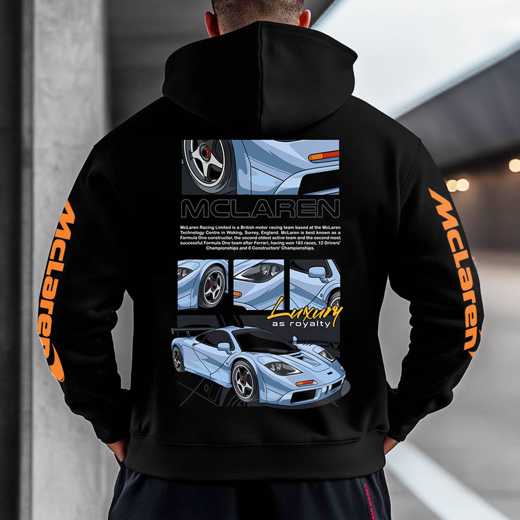 Men's Vintage Racing Car Luxury As Royalty Pocket Long Sleeve Black Hoodie