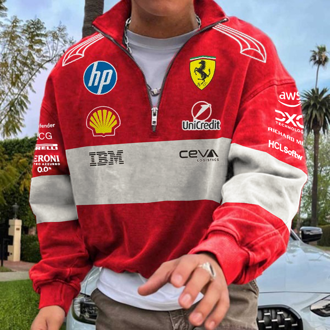 Men's 2025 Newest Retro Racing Print Rad Oversized Half Zip Collar Sweatshirt