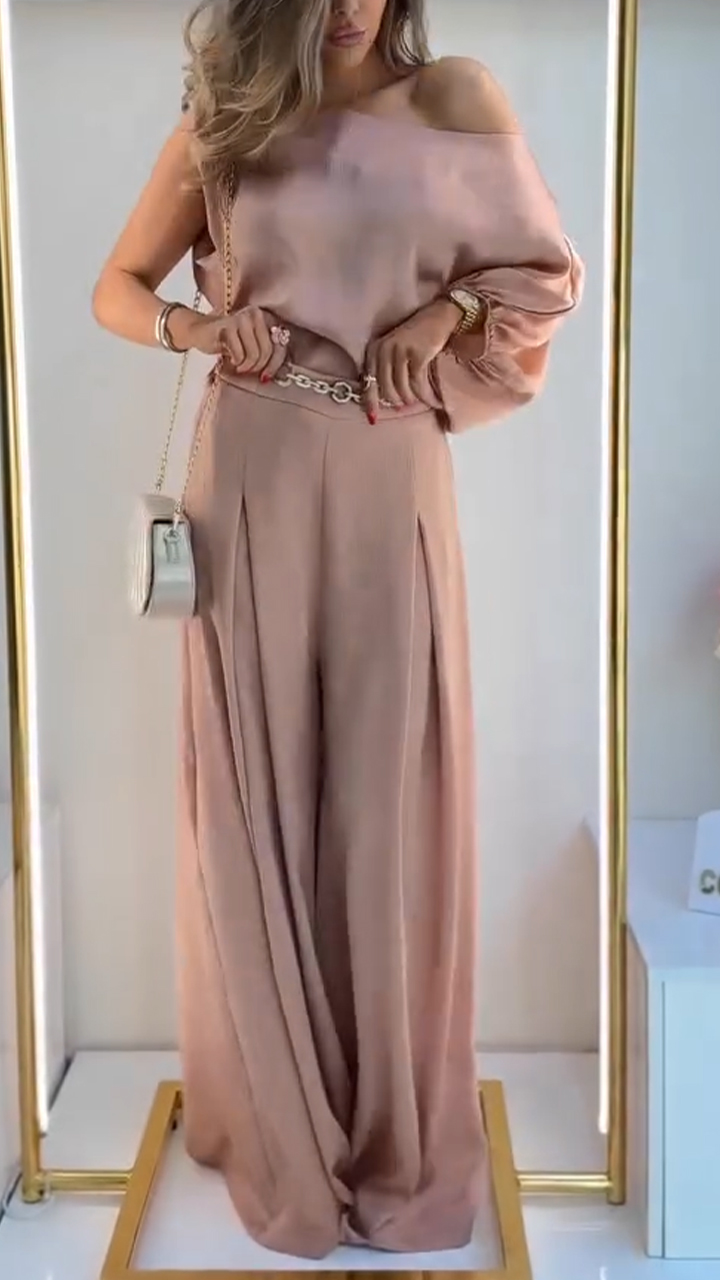 Ladies' Slanted Collar Single Sleeved Top+pants with A Casual Temperament Suit