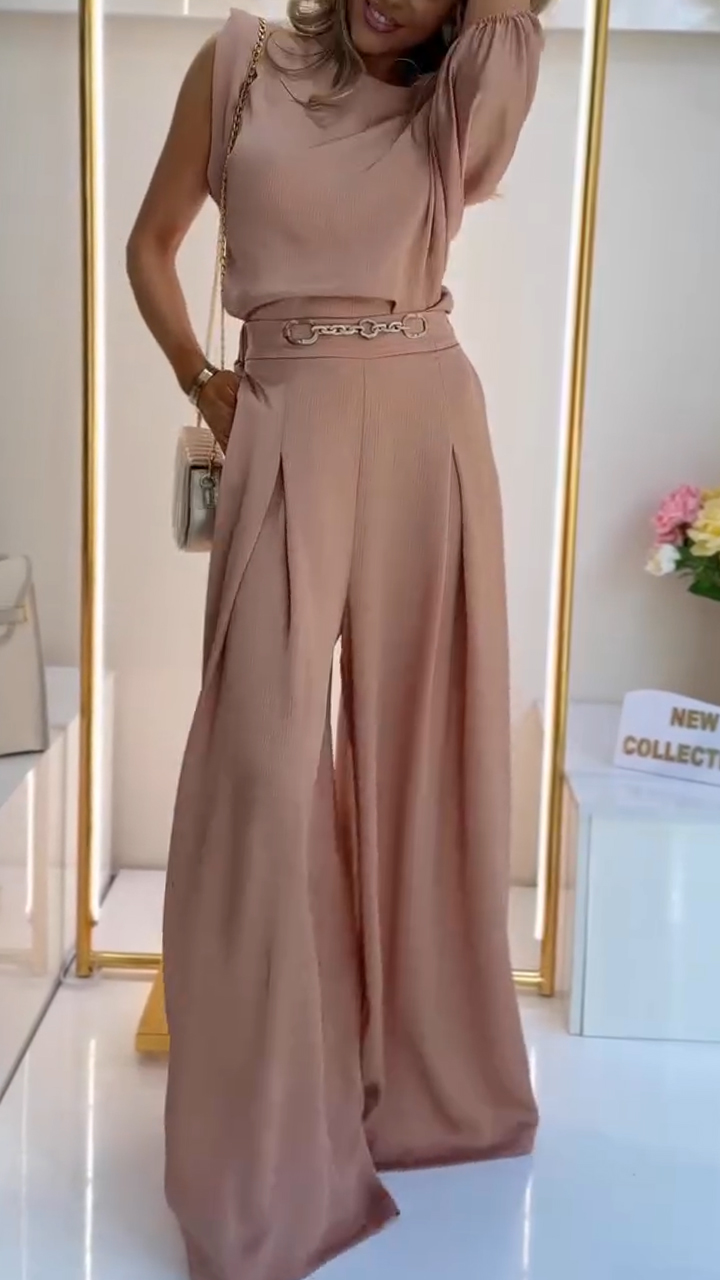 Ladies' Slanted Collar Single Sleeved Top+pants with A Casual Temperament Suit