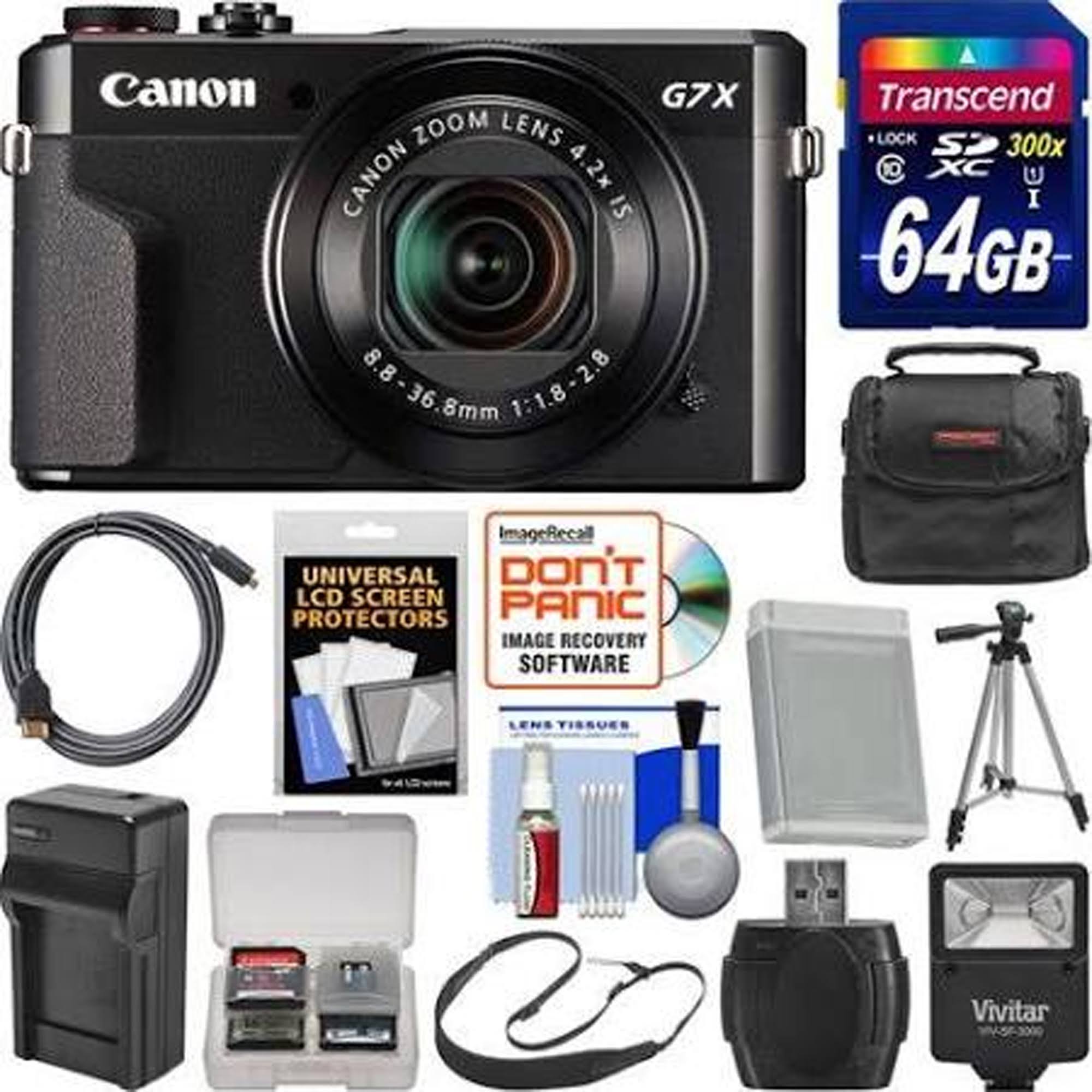 Canon PowerShot G7 x Mark II Wi-Fi Digital Camera with 64GB Card + Case + Flash + Battery u0026 Charger + Tripod + Strap + Kit