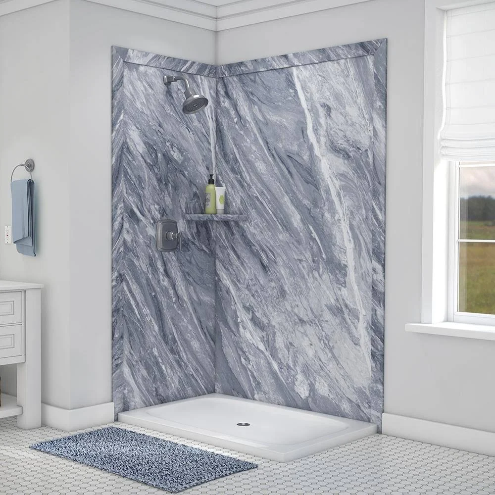 FlexStone Elegance 36 in. x 48 in. x 80 in. 7-Piece Easy Up Adhesive Corner Shower Wall Surround in Beaumont