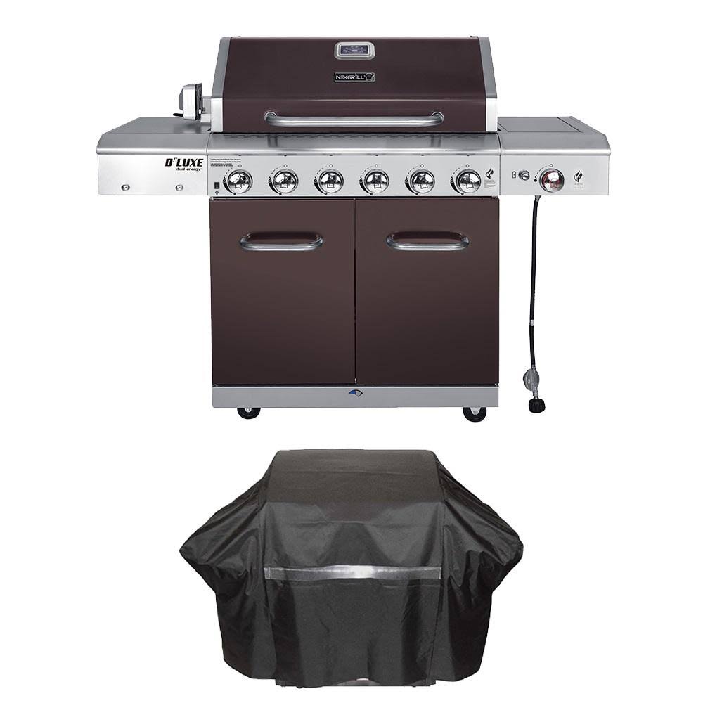 Nexgrill Deluxe 6-burner Propane Gas Grill in Mocha with Ceramic Searing Side Burner Plus Grill Cover