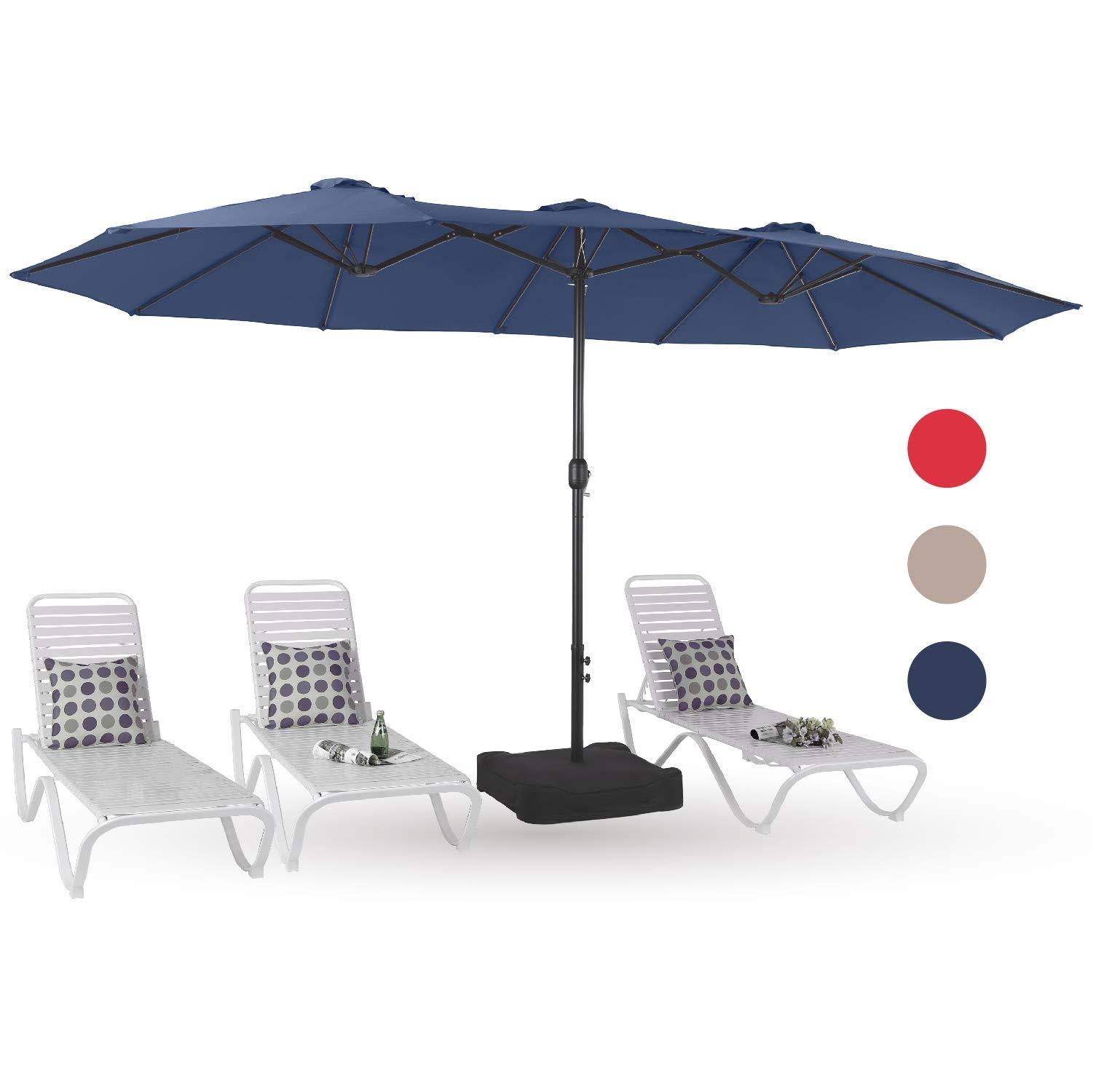 Phi Villa 15ft Patio Umbrella Double-Sided Outdoor Market Extra Large Umbrella with Crank, Umbrella Base Included (Blue)