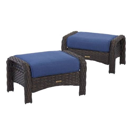 Better Homes u0026 Gardens 2-Piece Wicker Patio Ottoman Set with Blue Cushions
