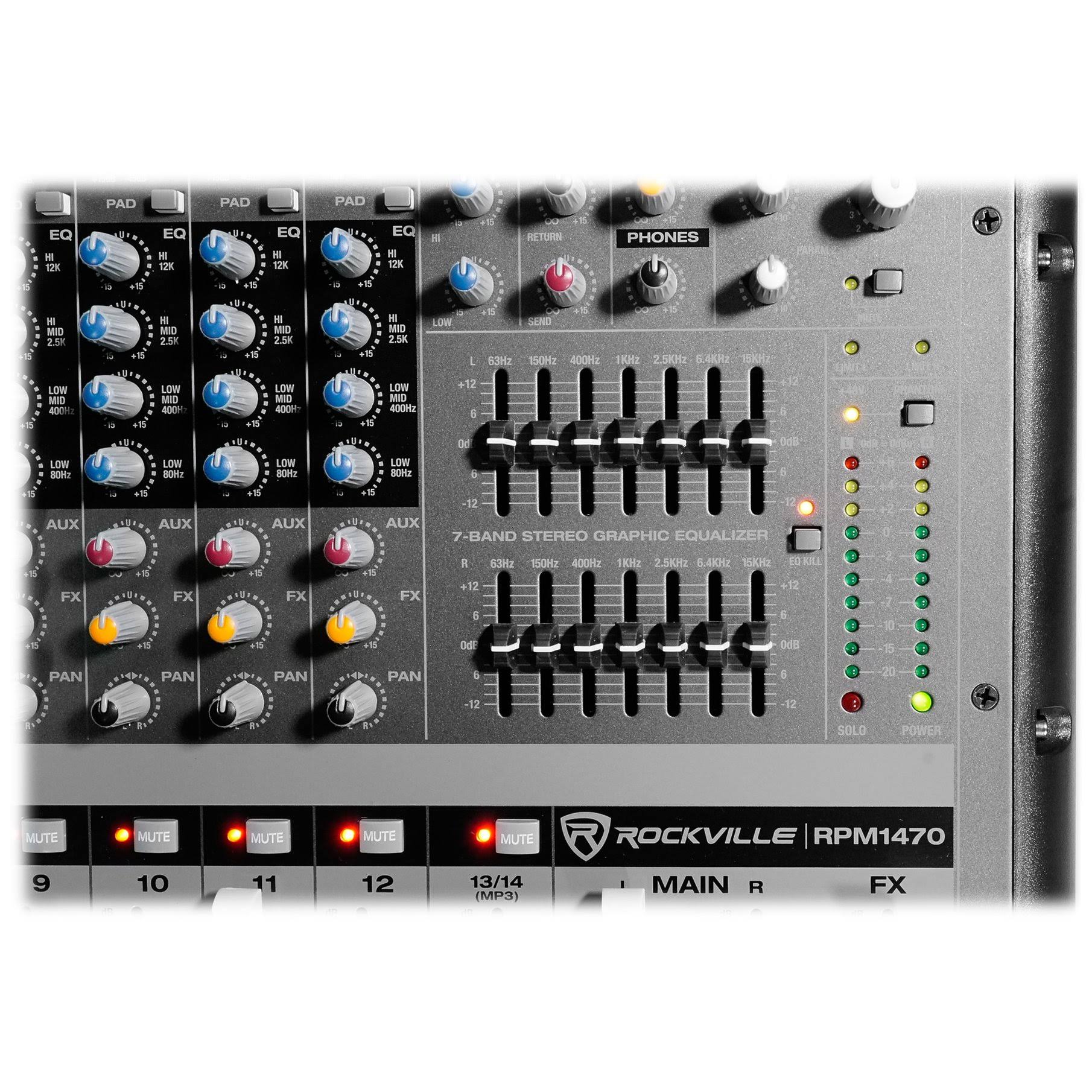 Rockville RPM1470 14-Channel 6000W Powered Mixer, USB, Effects for Church/School