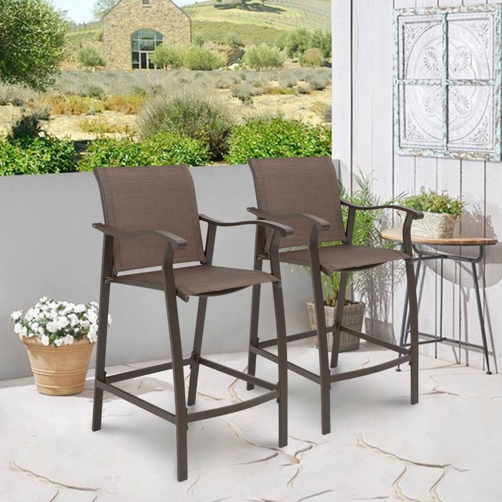 Crestlive Products Outdoor Counter Height Bar Stools Set of 2 Classic Patio Furniture Bar Chairs with Heavy Duty Aluminum Frame