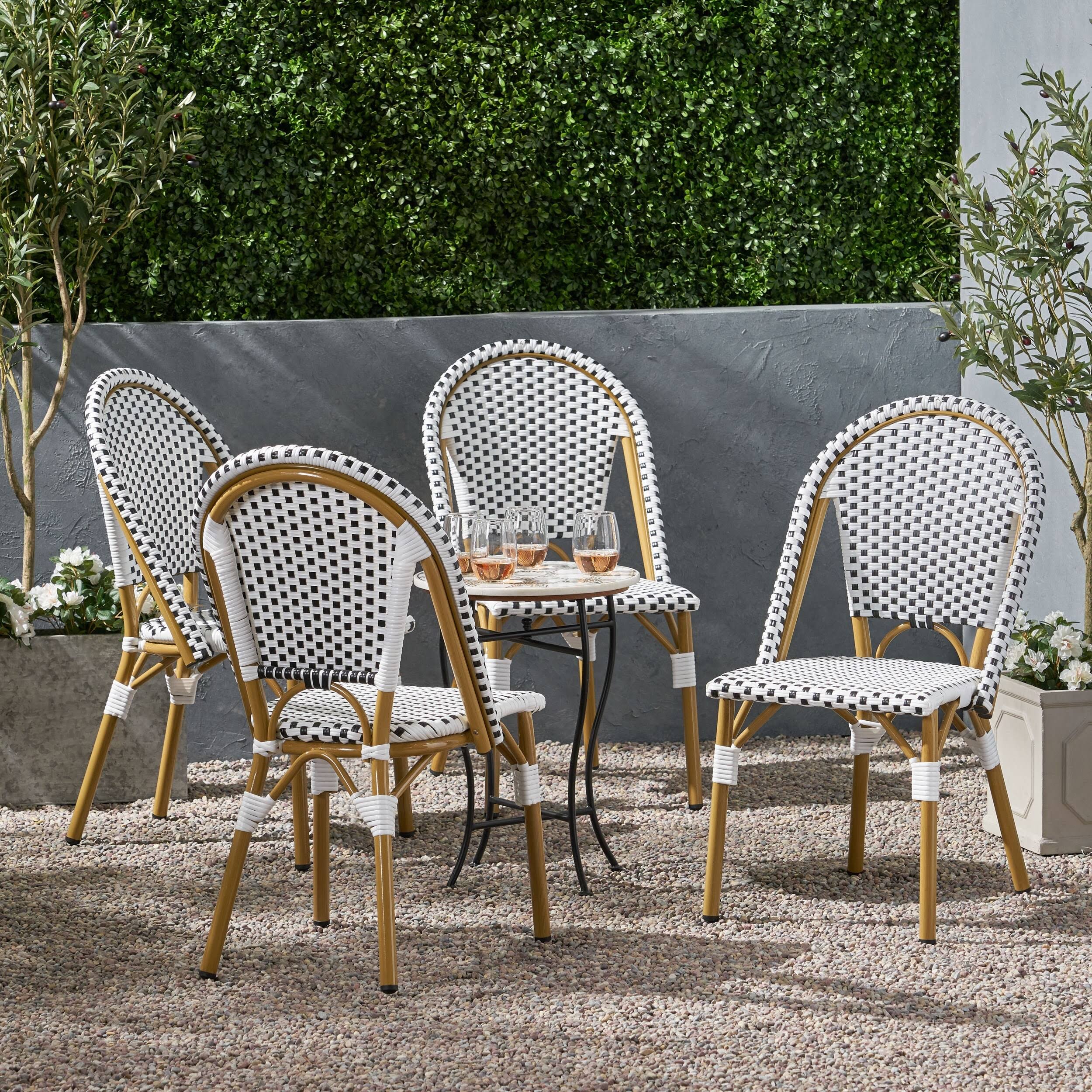Elize Outdoor French Bistro Chair (Set of 4) by Christopher Knight Home - Black + White + Bamboo Print Finish