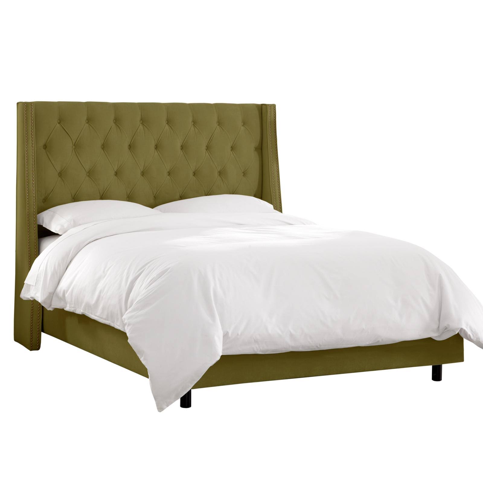 Skyline Tufted Nail Button Wingback Velvet Upholstered Bed Velvet Applegreen, Size: Full