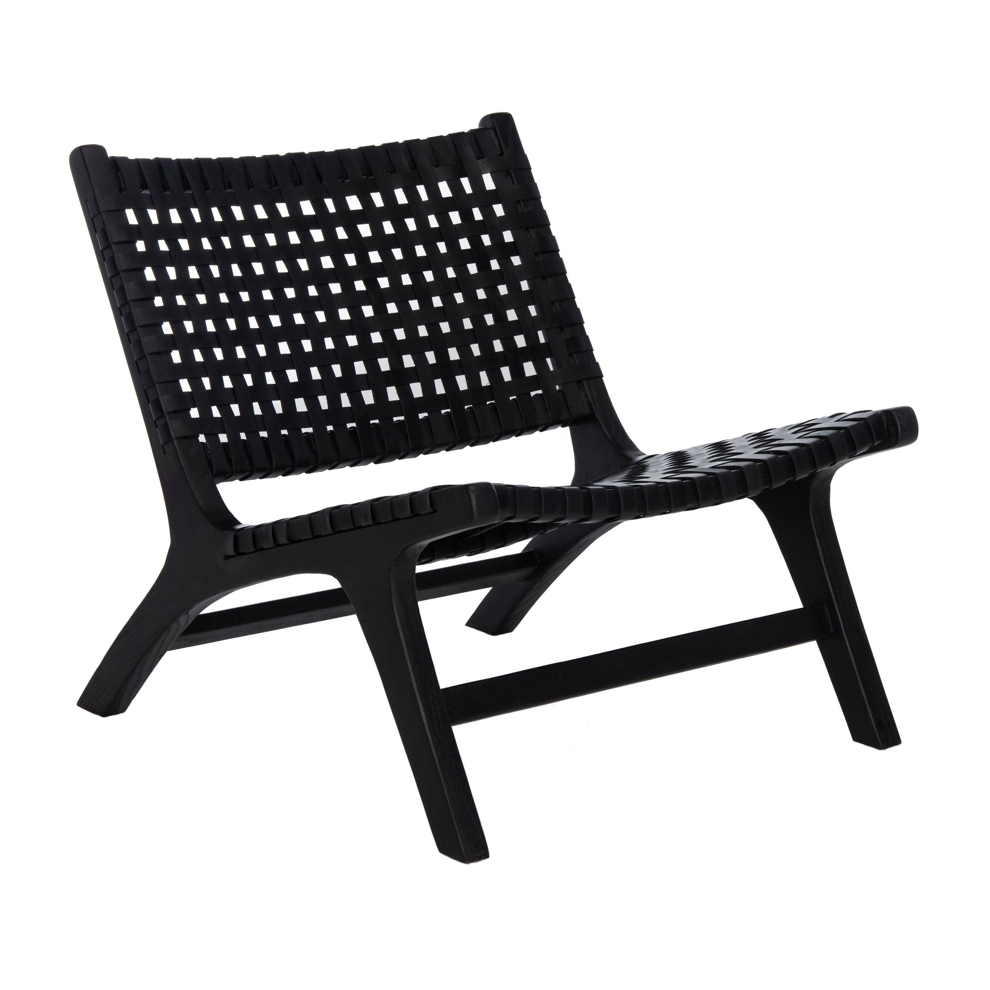 Luna Leather Woven Accent Chair - Black - Safavieh