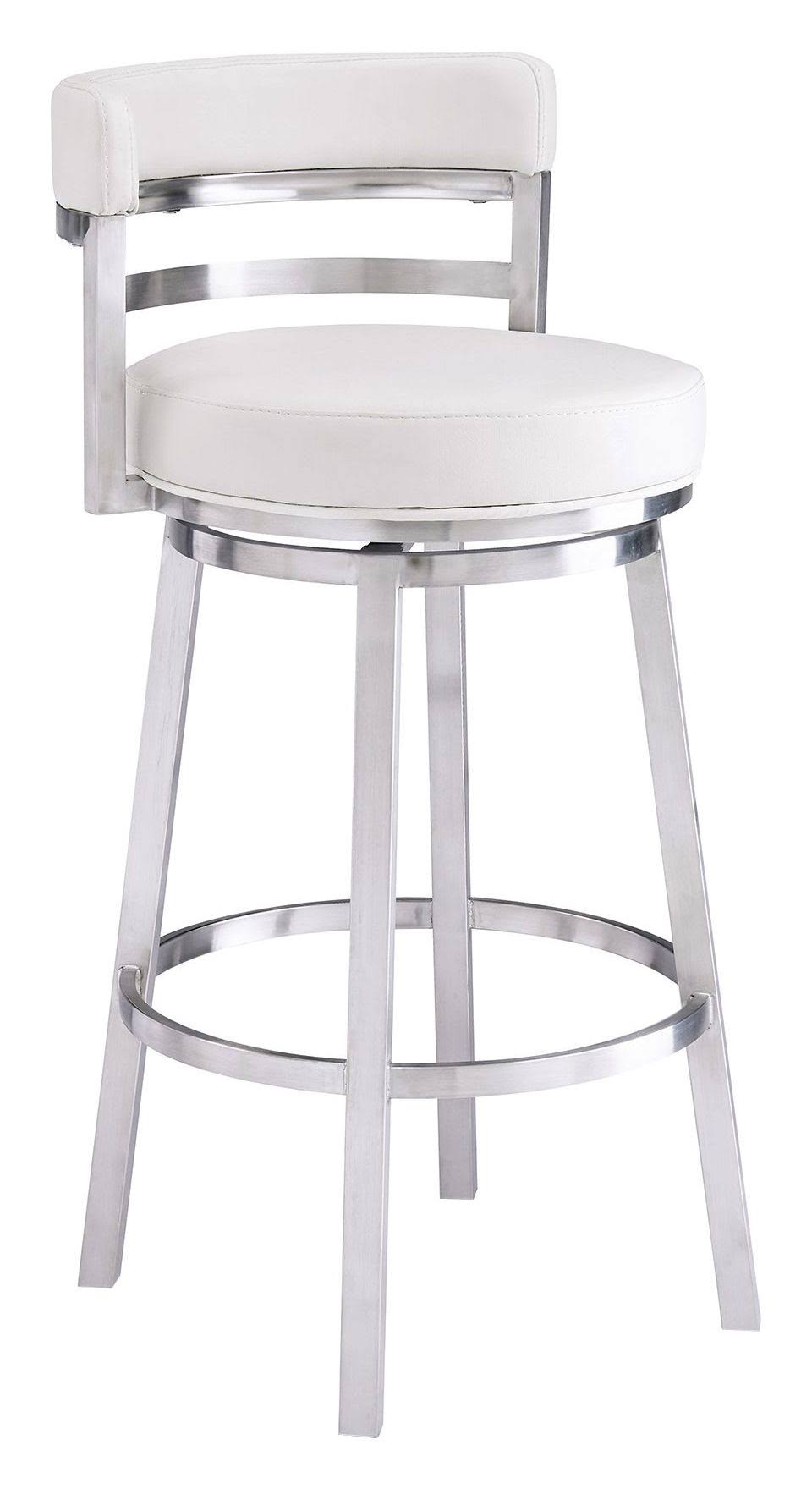 Armen Living LCMABABSWH26 26 in. Madrid Contemporary Counter Height Barstool Brushed Stainless Steel Finish u0026 White Faux Lea