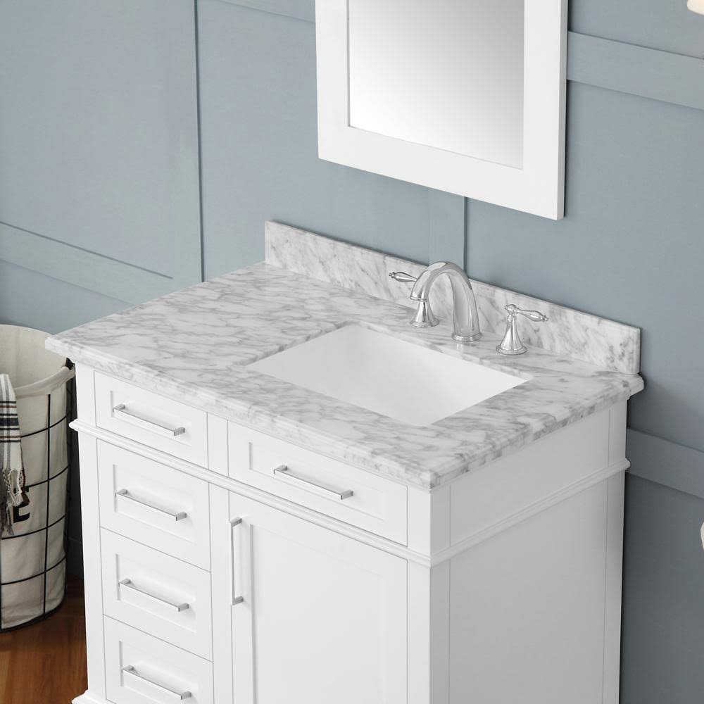 Home Decorators Collection Sonoma 36 in. W x 22 in. D Bath Vanity in White with Carrara Marble Top with White Sinks
