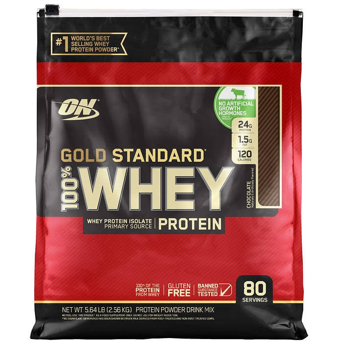 Optimum Nutrition Gold Standard 100% Whey Protein Powder, Chocolate - 5.64 lb bag
