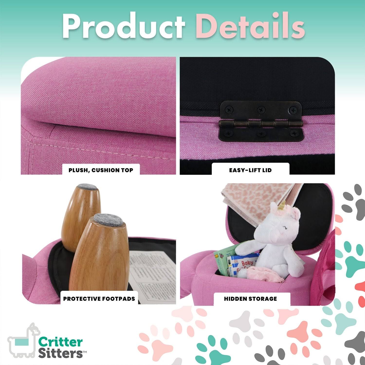 Critter Sitters 15 in. Pink Triceratops Storage Ottoman, CSDNOSTOTT-PNK