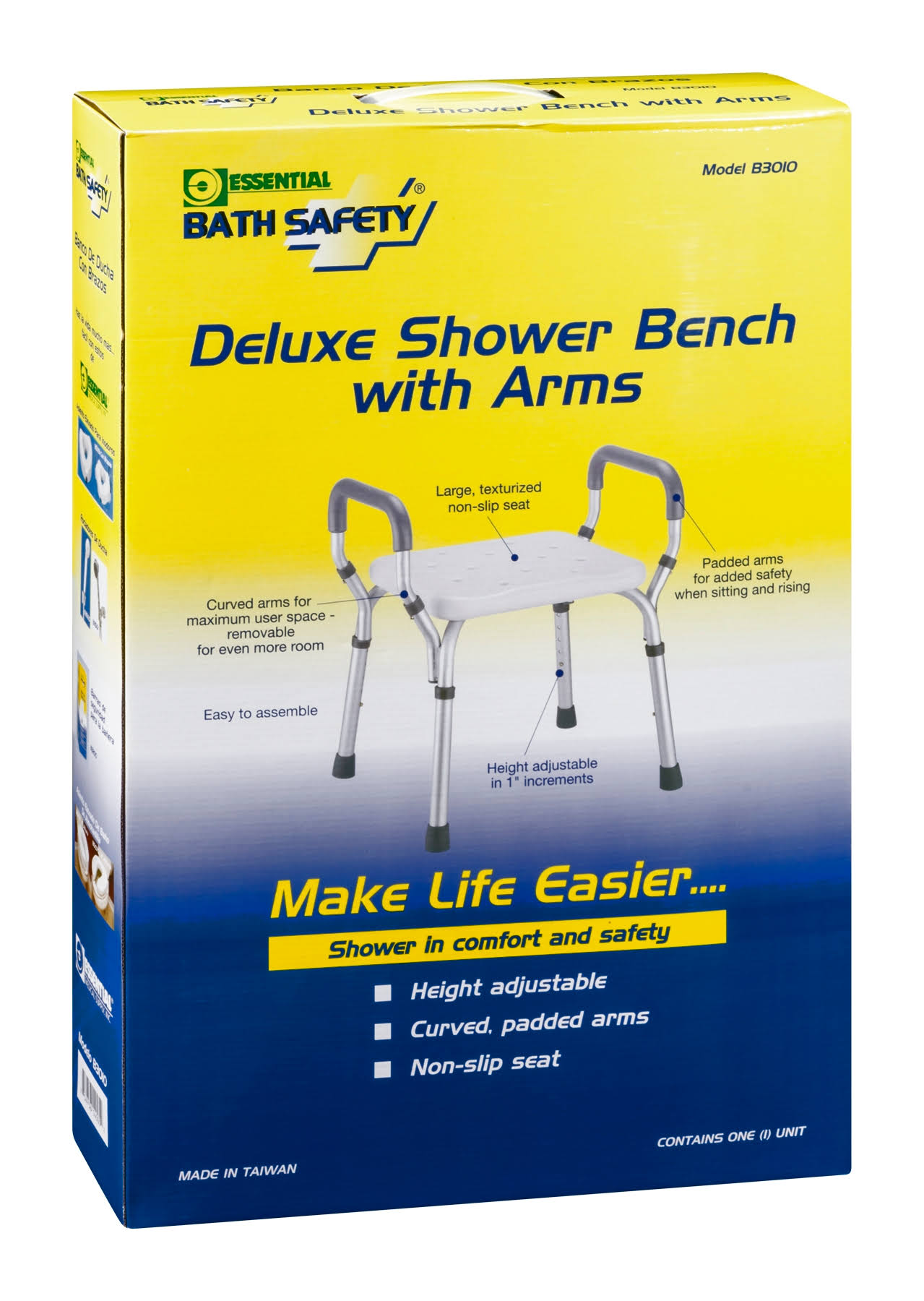 Essential Medical Molded Shower Bench with Arms (No-Back)