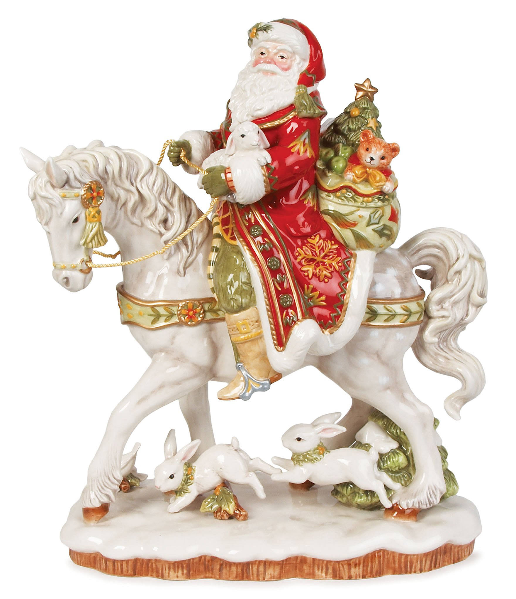 Fitz and Floyd Damask Holiday Santa on Horse Figurine