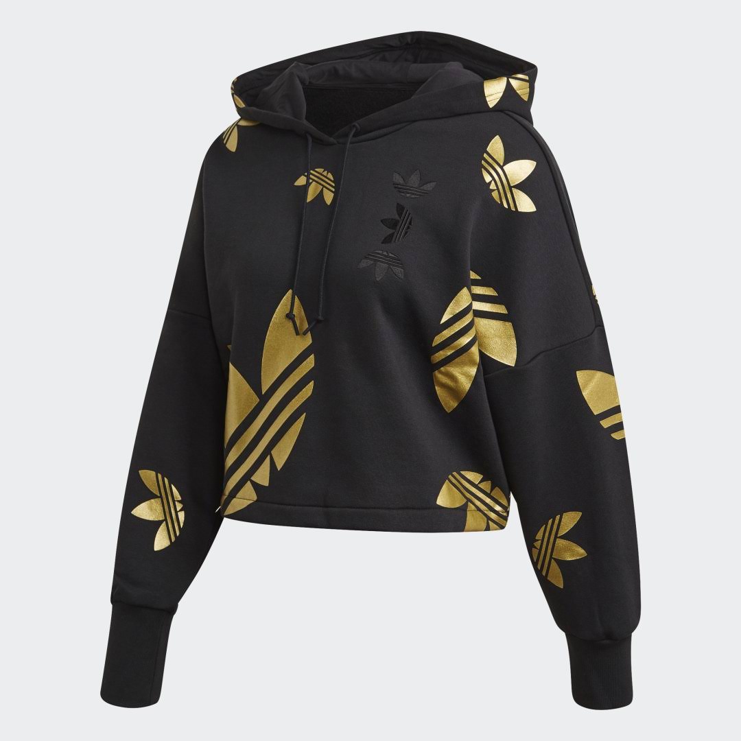 Adidas - Women's Originals Large Logo Cropped Pullover Hoodie (Black | Gold Metallic)