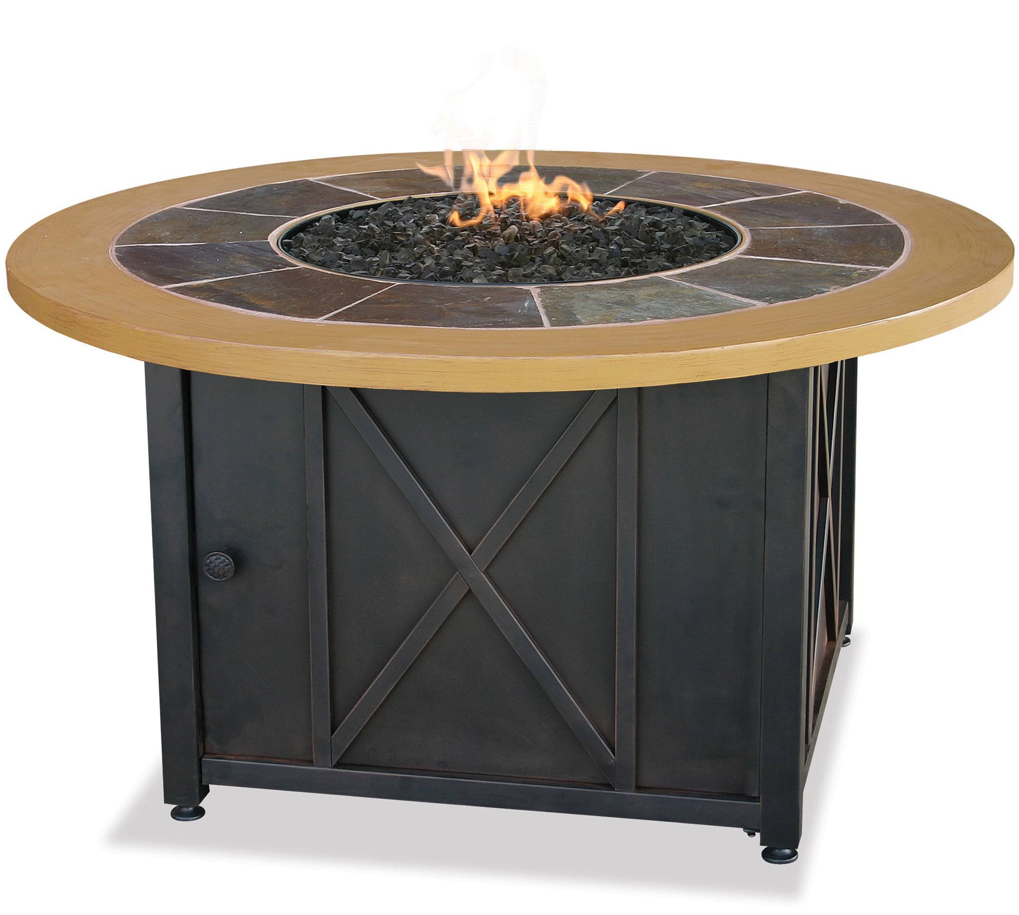 Blue Rhino LP Gas Fire Pit Bowl with Slate and Faux Wood Mantel, Black, Round