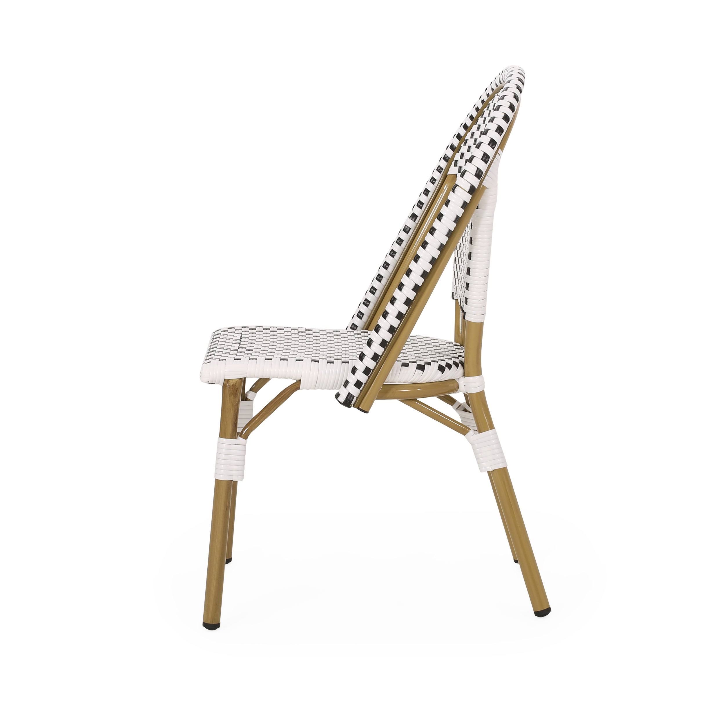 Elize Outdoor French Bistro Chair (Set of 4) by Christopher Knight Home - Black + White + Bamboo Print Finish