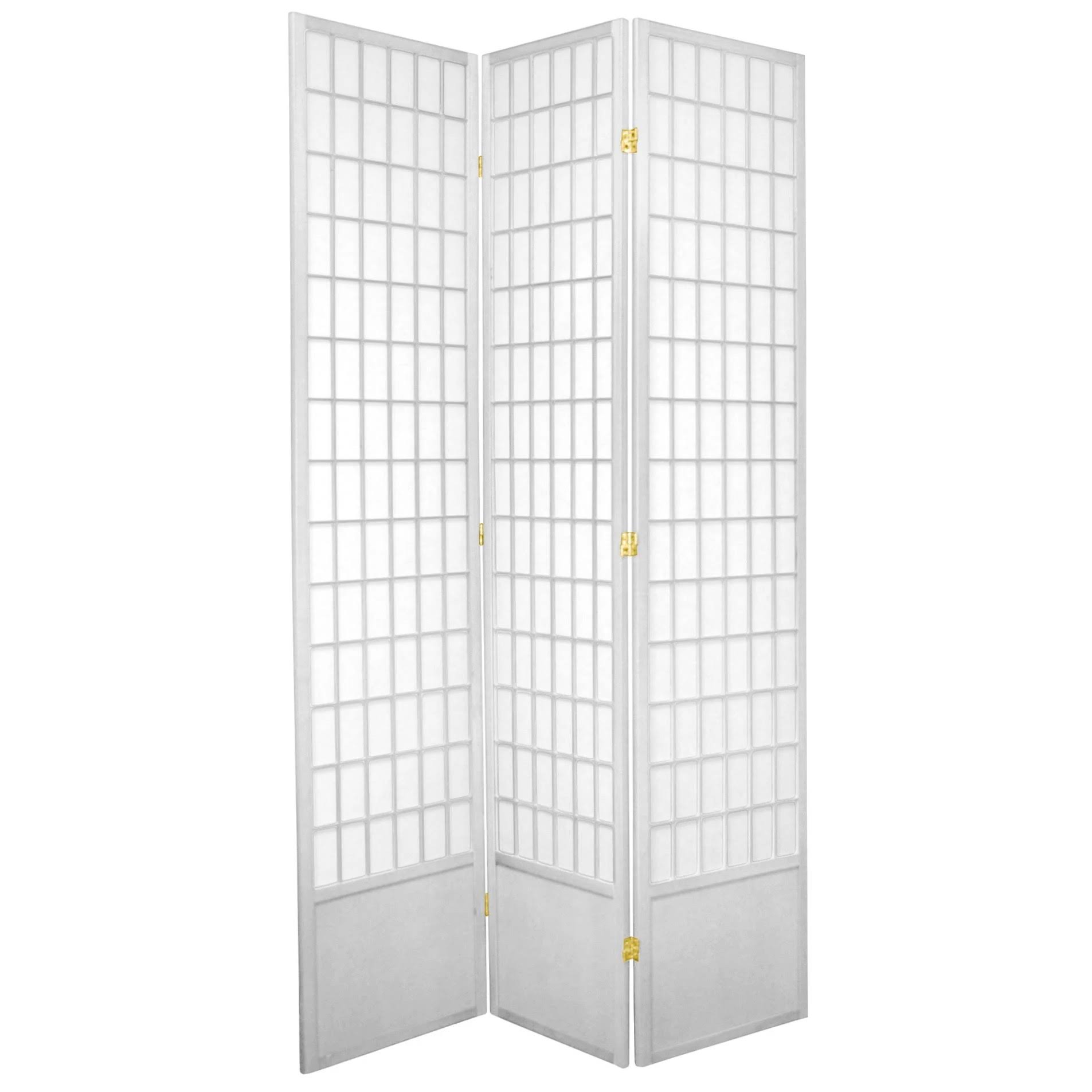 Oriental Furniture 7 ft. Tall Window Pane Shoji Screen - 3 Panel - White