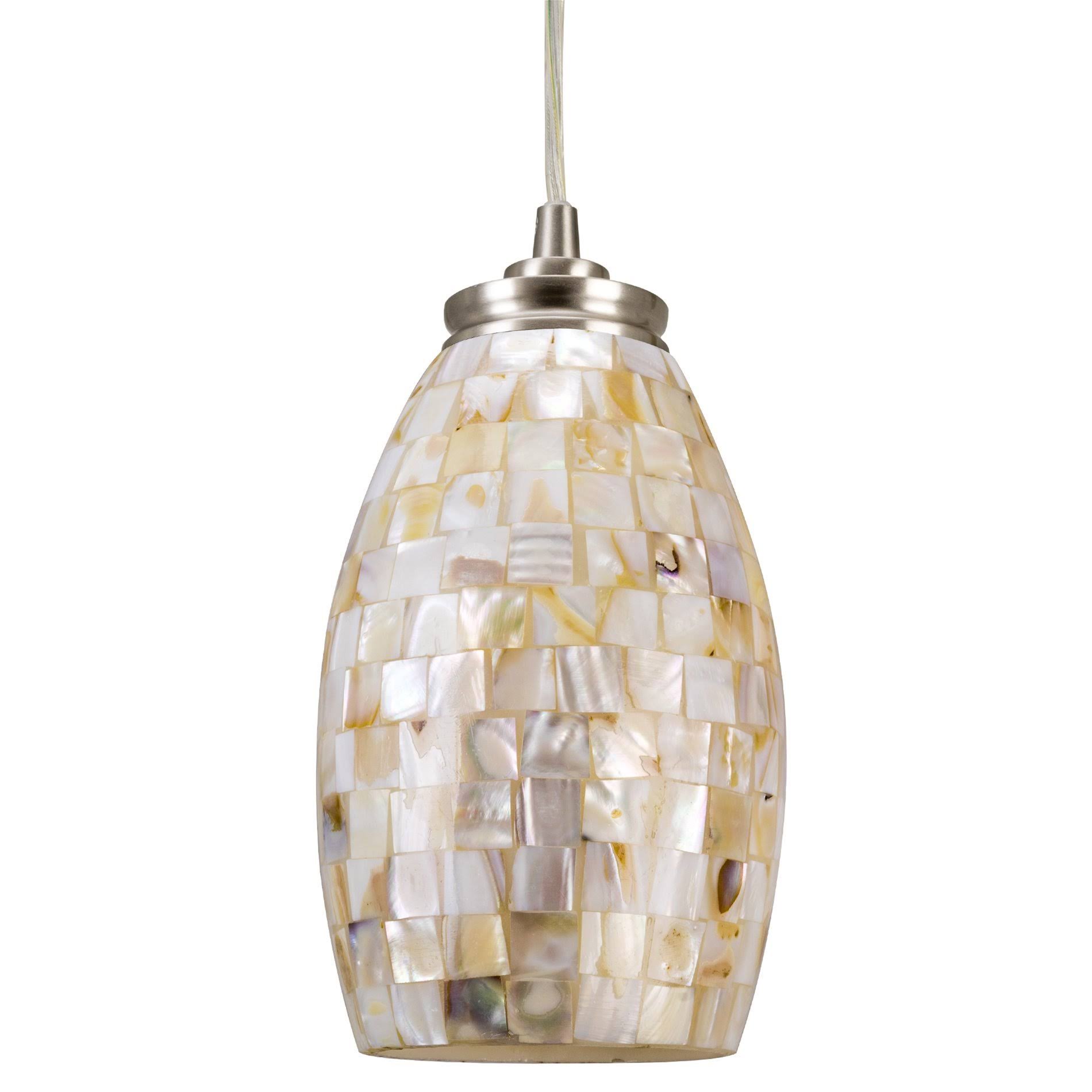 Kira Home Coast 9 Contemporary Mini Pendant Light + Hand-Crafted Mosaic Shell Glass, Satin Nickel Finish