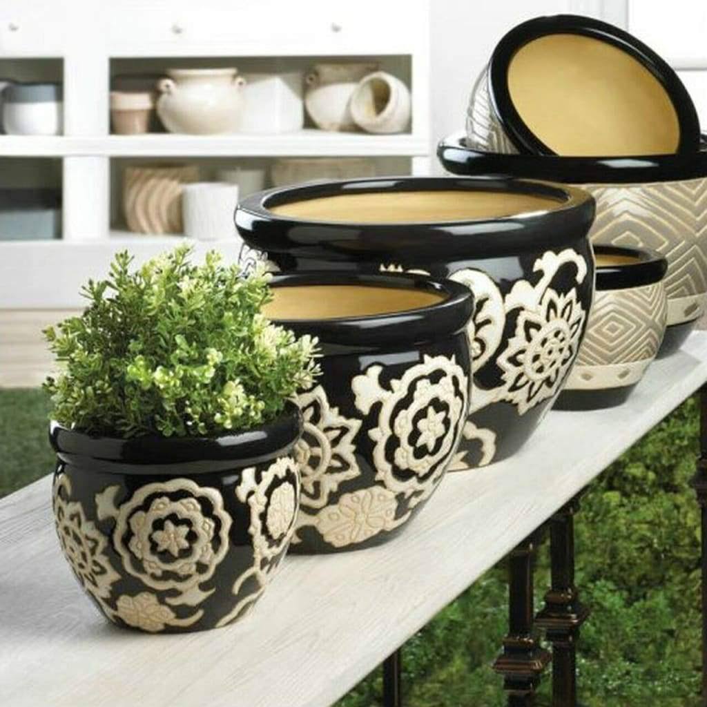 Floral Nights Ceramic Planter Set