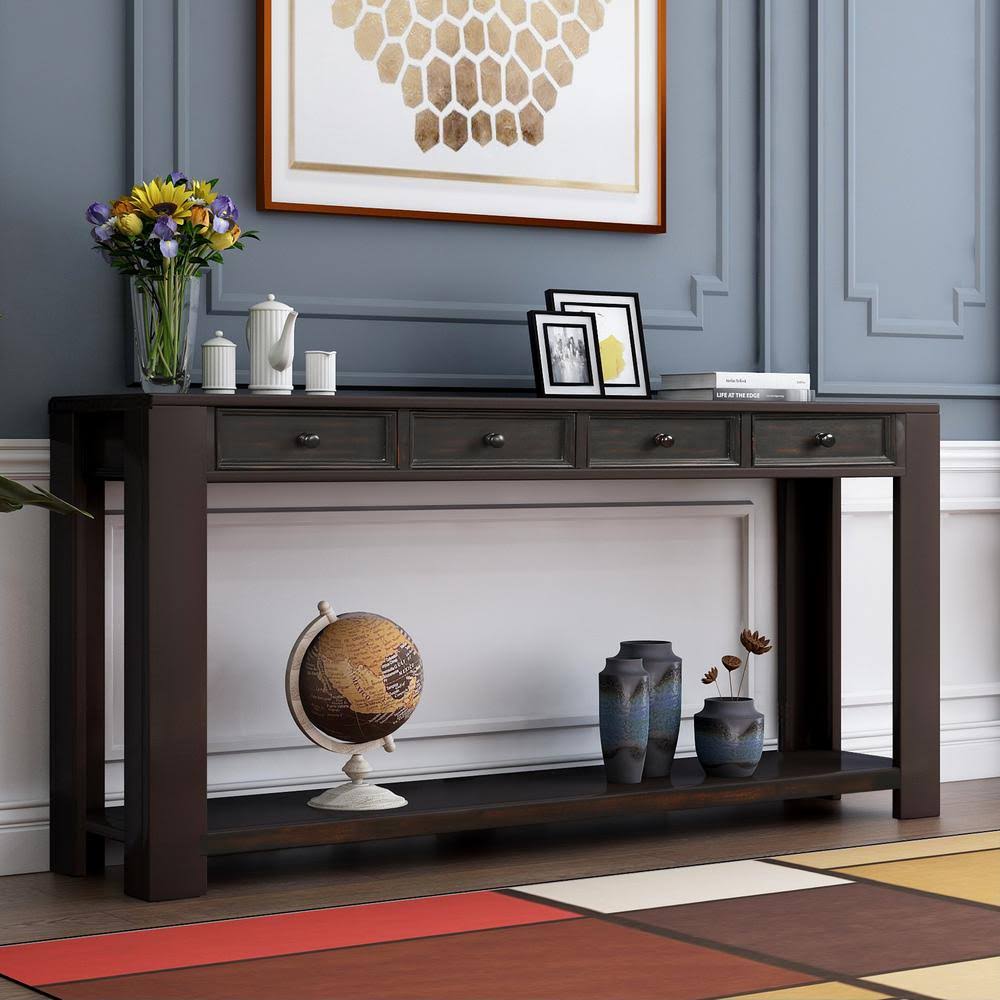 Black Grange Regency Console Table with 4-Drawer