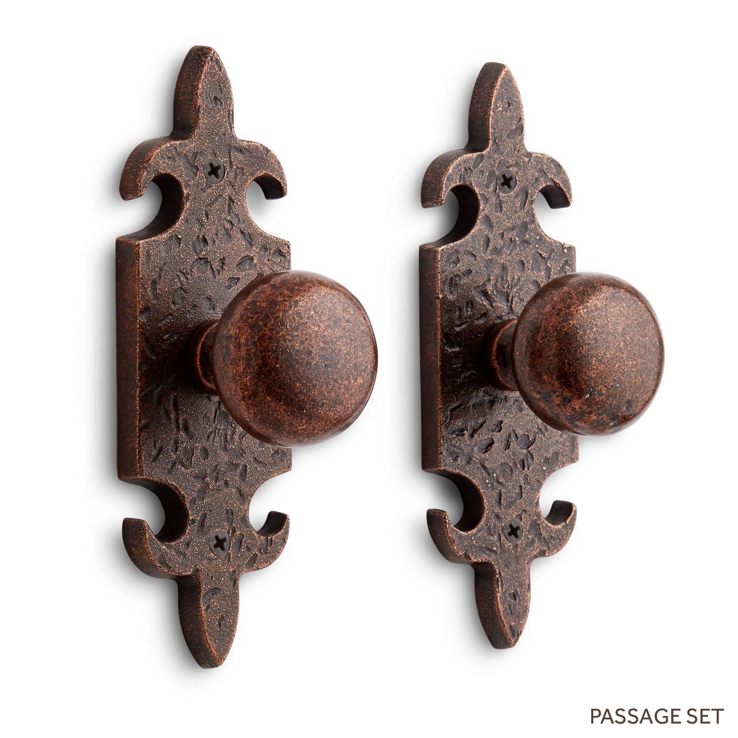 Signature Hardware Cousteau Solid Brass Passage Door Knobset with 2-3/8x22 Backset - Antique Copper - 444515