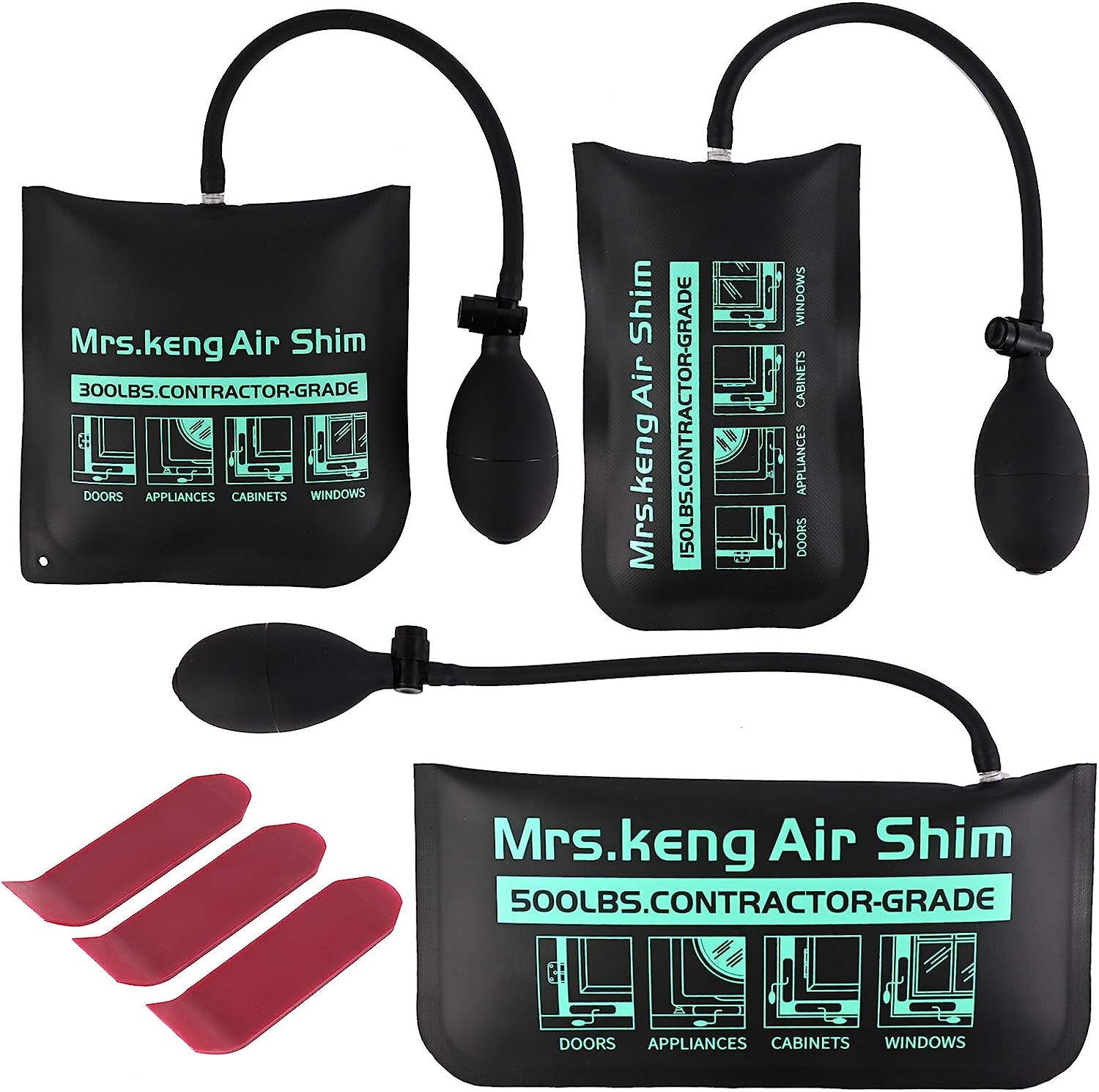 UPGRADE Air Wedge Bag kit,3Pack Inflatable Air Wedge Pump Bag Tool-Professional Leveling Kit & Alignment Tool Inflatable Shim Bag for Variety of Jobs,500LB Rating,300LB Rating 150LB Rating(3Sizes)