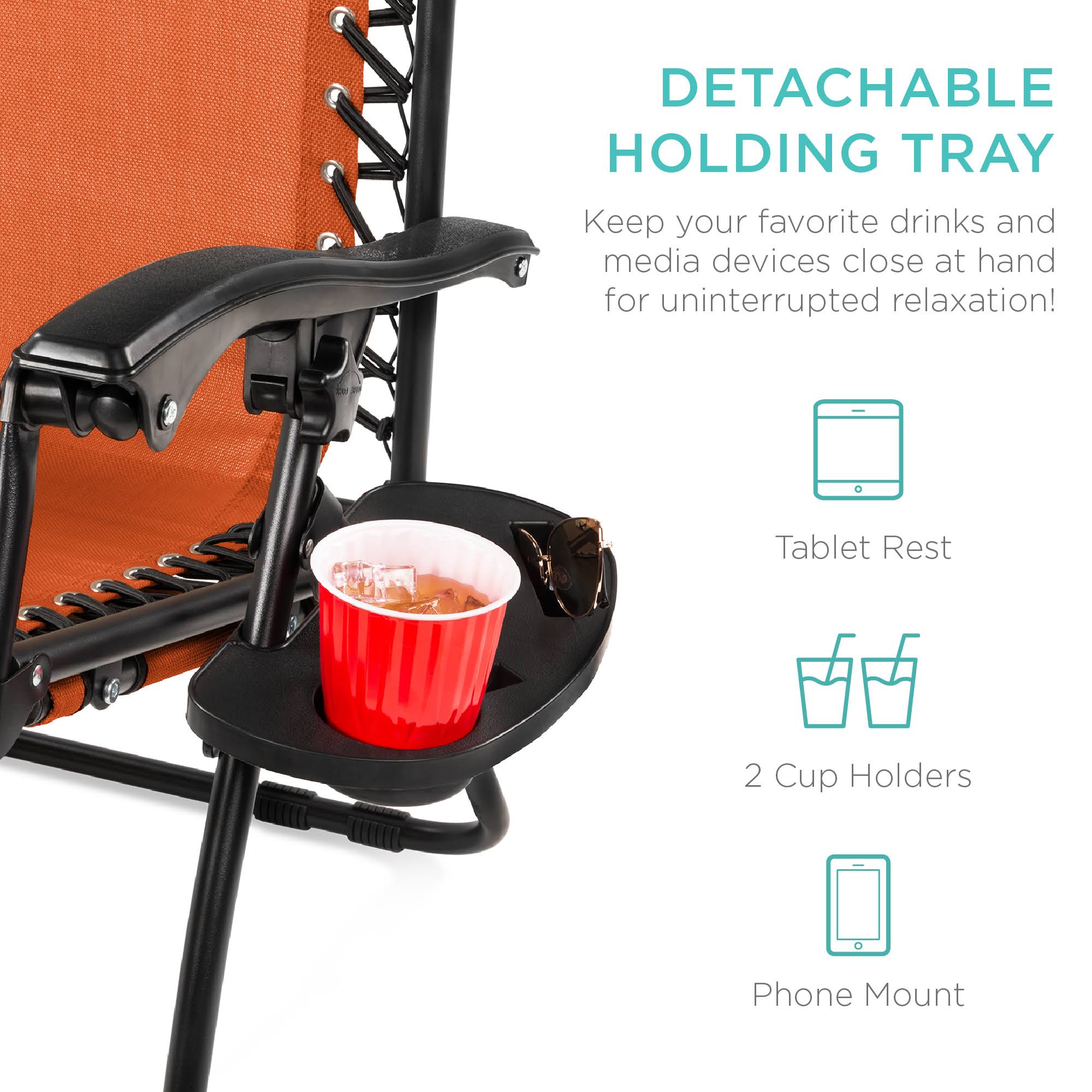 Best Choice Products 2-Person Double Wide Zero Gravity Chair with Cup Holders, Terracotta Orange
