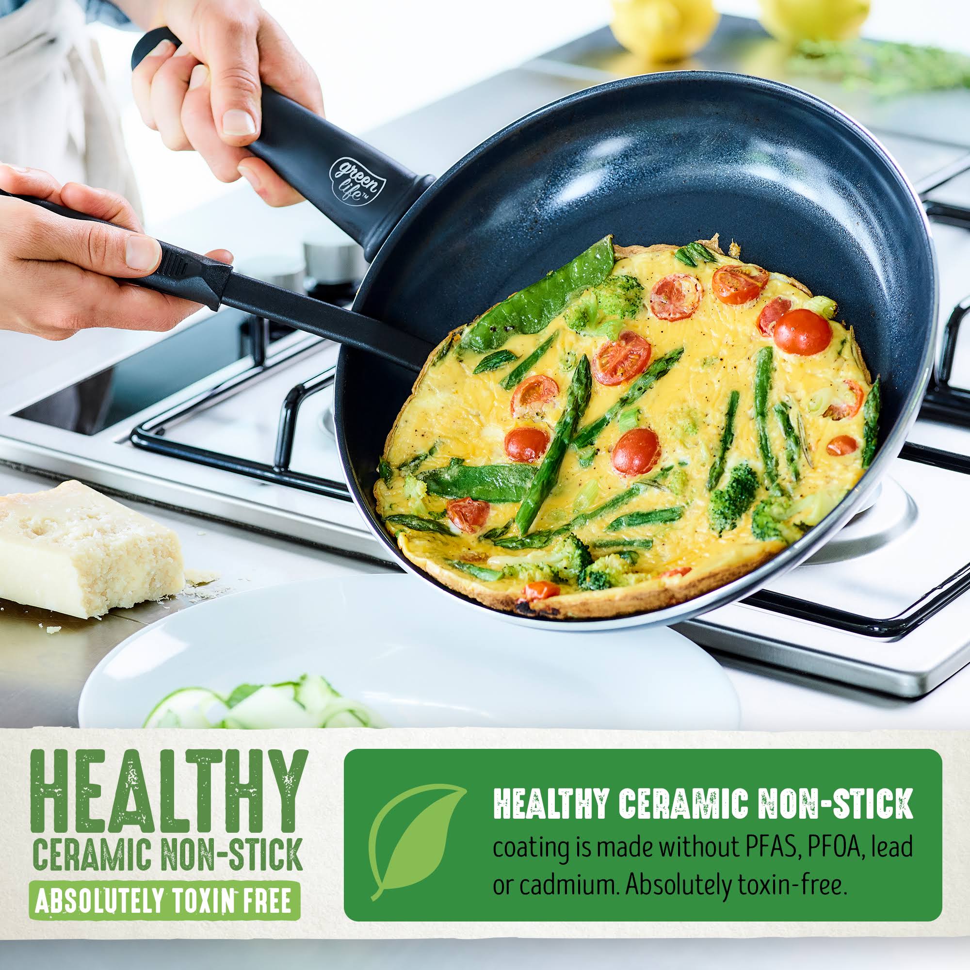 GreenLife Soft Grip Diamond Reinforced 14 Piece Ceramic Non-Stick Cookware Set, Black