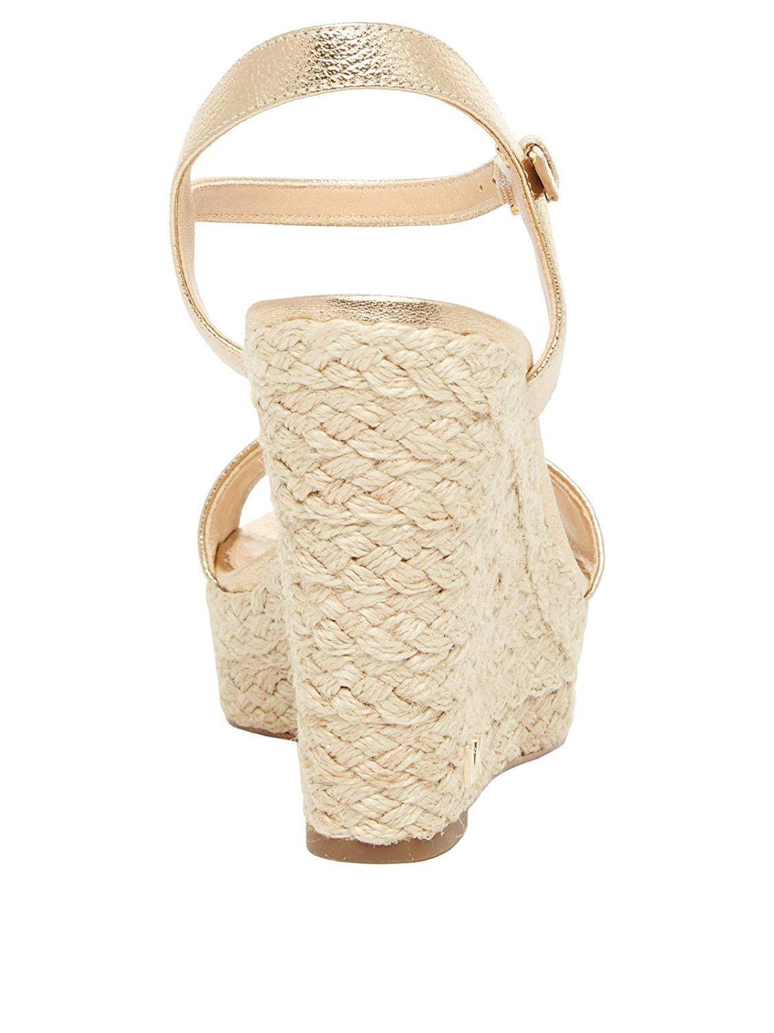 Michael Kors Jill Womens Metallic Leather Wedge Sandals, Pale Gold