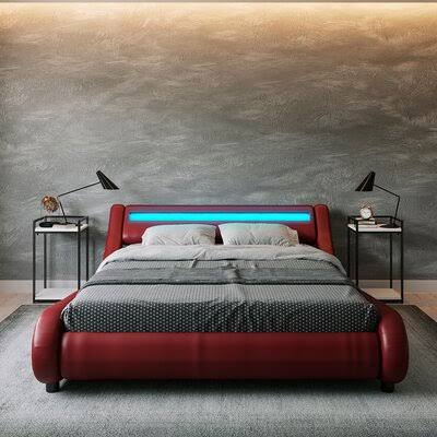 Rick Upholstered Low Profile Platform Bed Wade Logan Color: Burgundy, Size: Queen