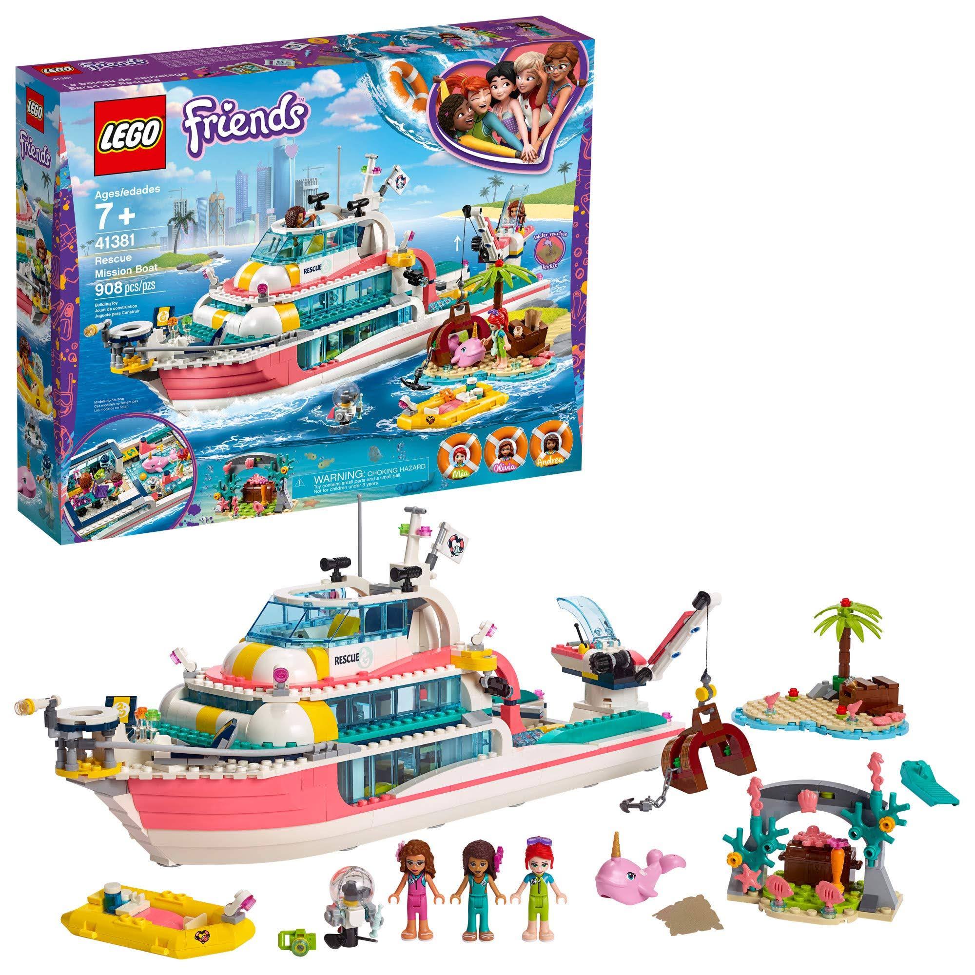 Lego Friends Rescue Mission Boat 41381 Boat Building Kit with Mini Dolls and Toy Sea Creatures Includes Narwhal Figure, Treasure