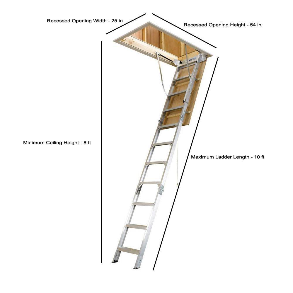 8 ft. 10 ft., 25 in. x 54 in. Aluminum Attic Ladder with 375 lb. Load