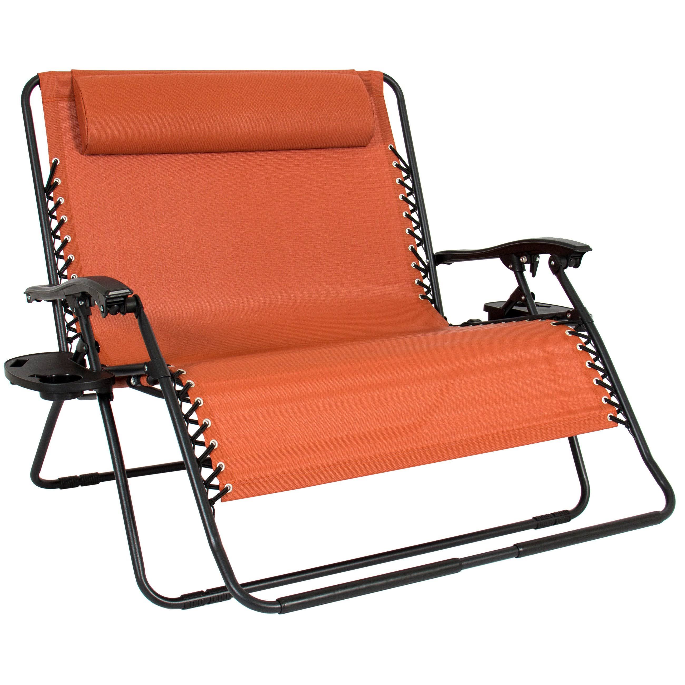 Best Choice Products 2-Person Double Wide Zero Gravity Chair with Cup Holders, Terracotta Orange
