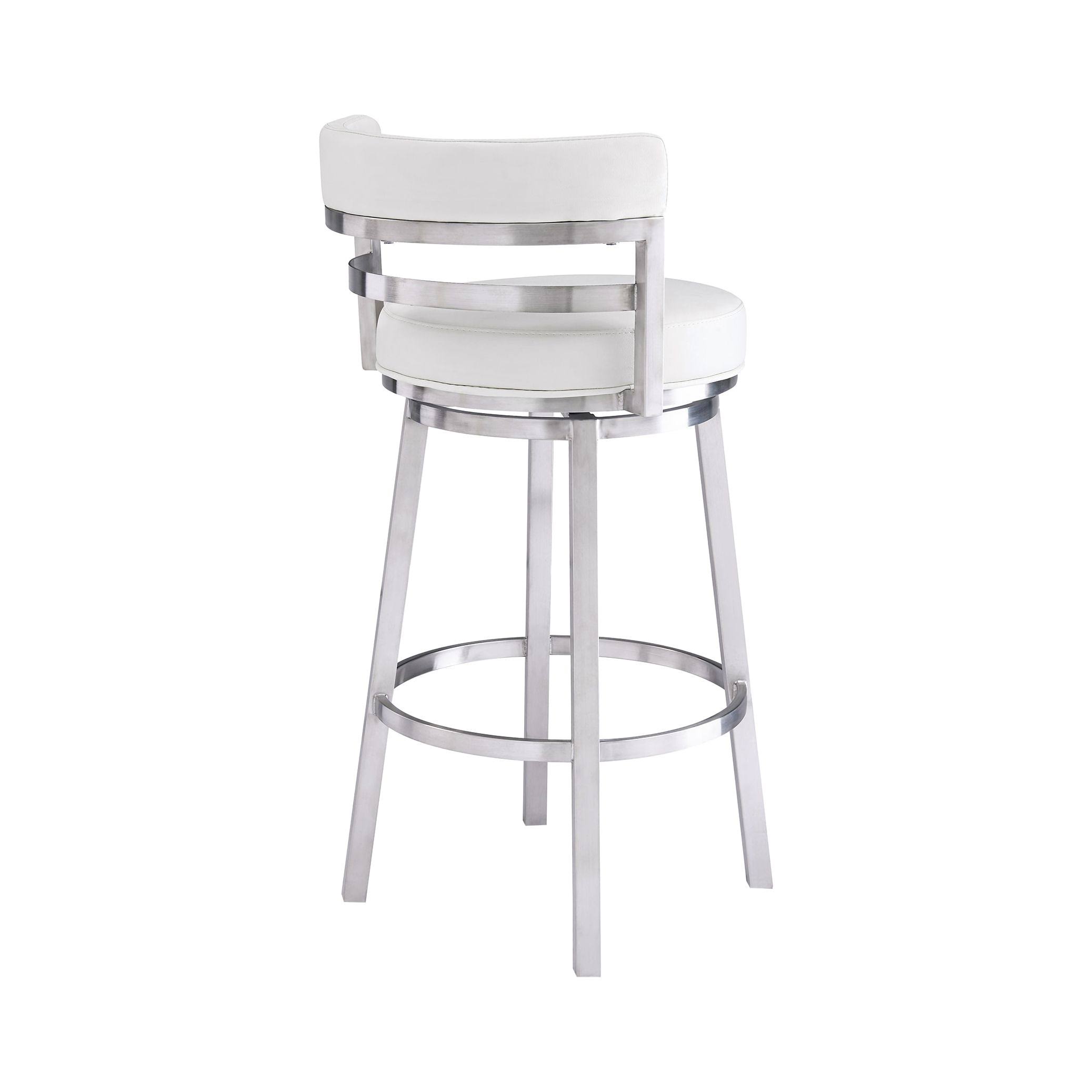 Armen Living LCMABABSWH26 26 in. Madrid Contemporary Counter Height Barstool Brushed Stainless Steel Finish u0026 White Faux Lea