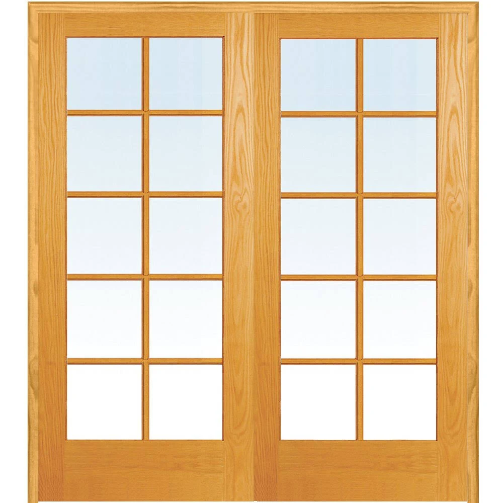 National Door Company Z019946BA Unfinished Pine Wood 10 Lite Clear Glass, Both Active Prehung Interior Double DOOR, 60x22 x 80x2