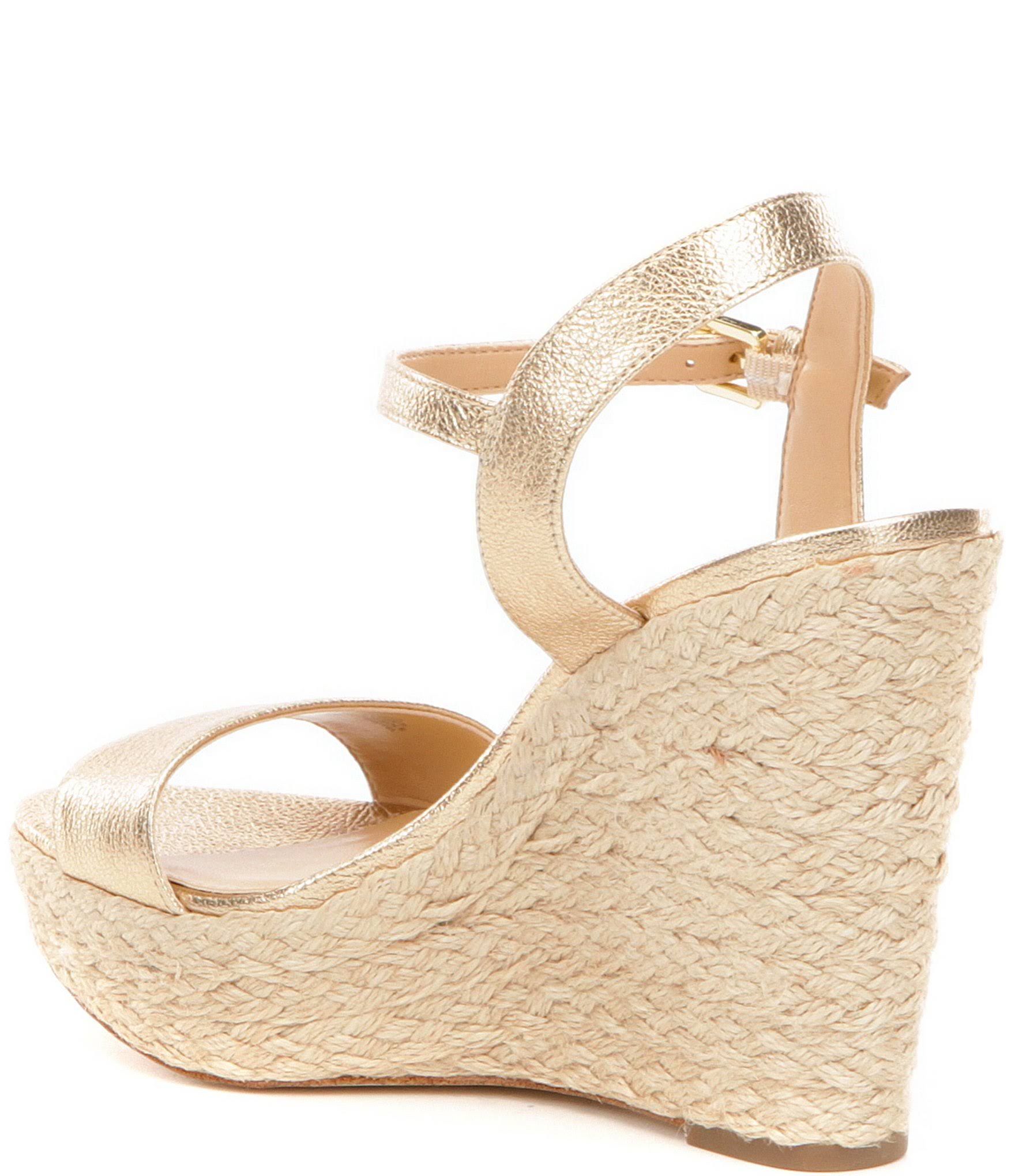 Michael Kors Jill Womens Metallic Leather Wedge Sandals, Pale Gold